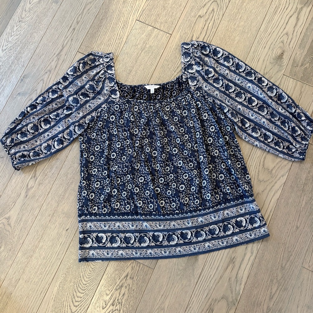 Lucky Brand Navy and White Bohemian Blouse